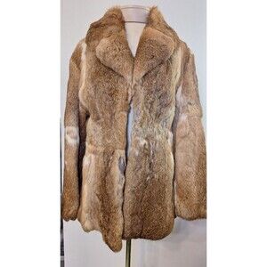 Vtg Real RABBIT FUR COAT Women's Size 12 Mob Wife Trendy Going Out Party Unique